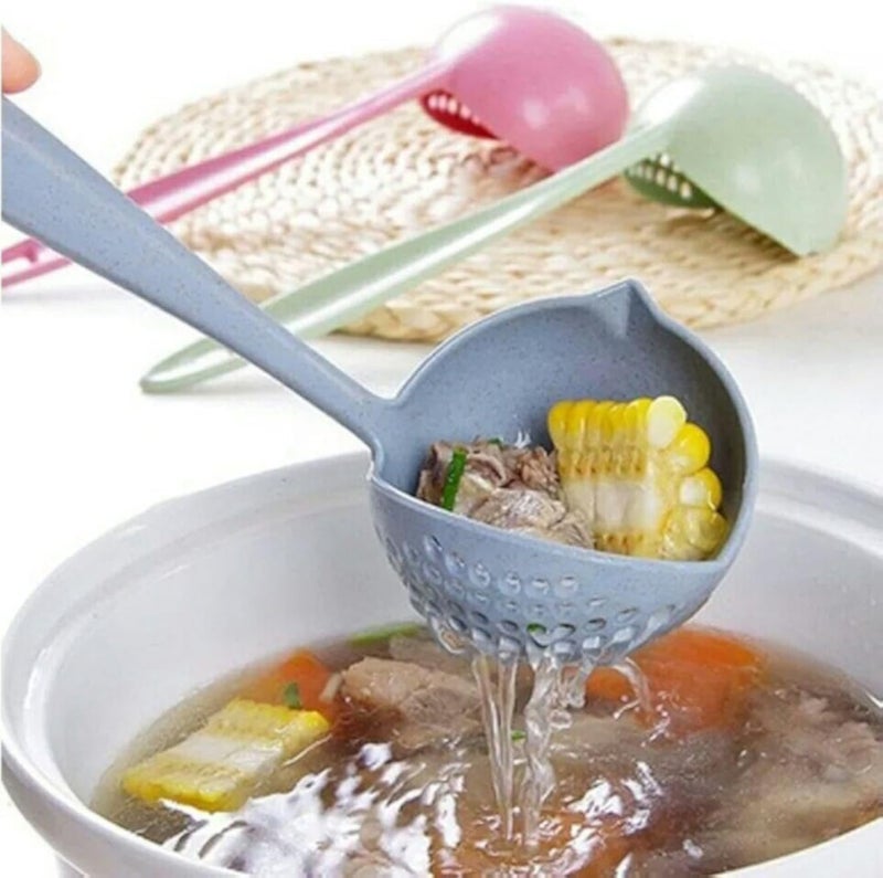 Creative Wheat Straw Spoon 2 in 1 Long Handle: Ladle on one end, Perforated Filter on the other, Get it now from Al-Israa (2)